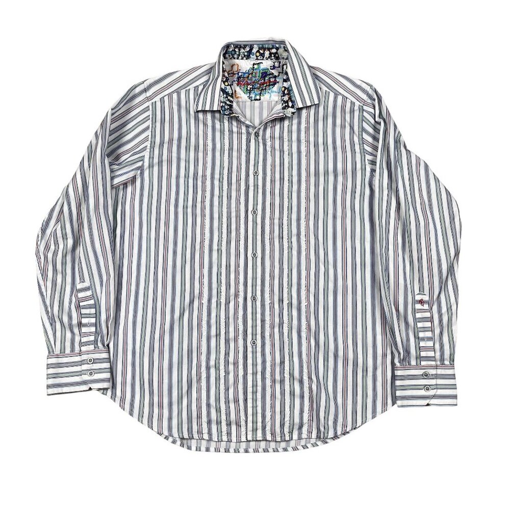 Robert Graham Button Down Shirt Mens XXL White Multi Stripe